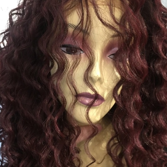 Red Wine Wig Long Curly Lacefront Wig - Picture 4 of 8